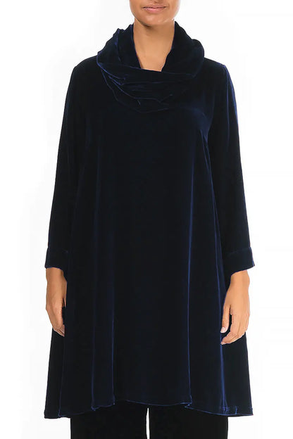 Detachable Neck Royal Blue Silk Velvet Tunic 1