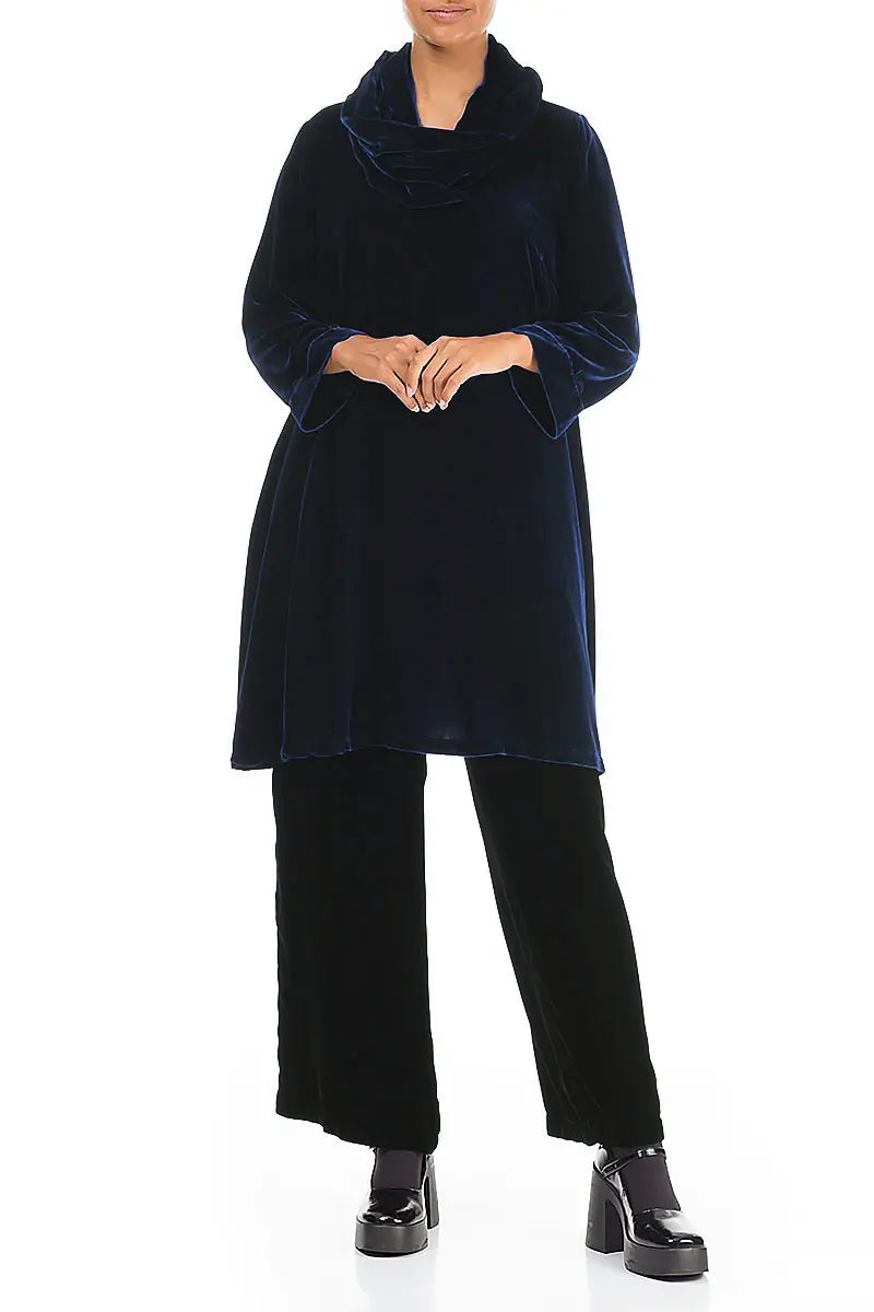 Detachable Neck Royal Blue Silk Velvet Tunic 5