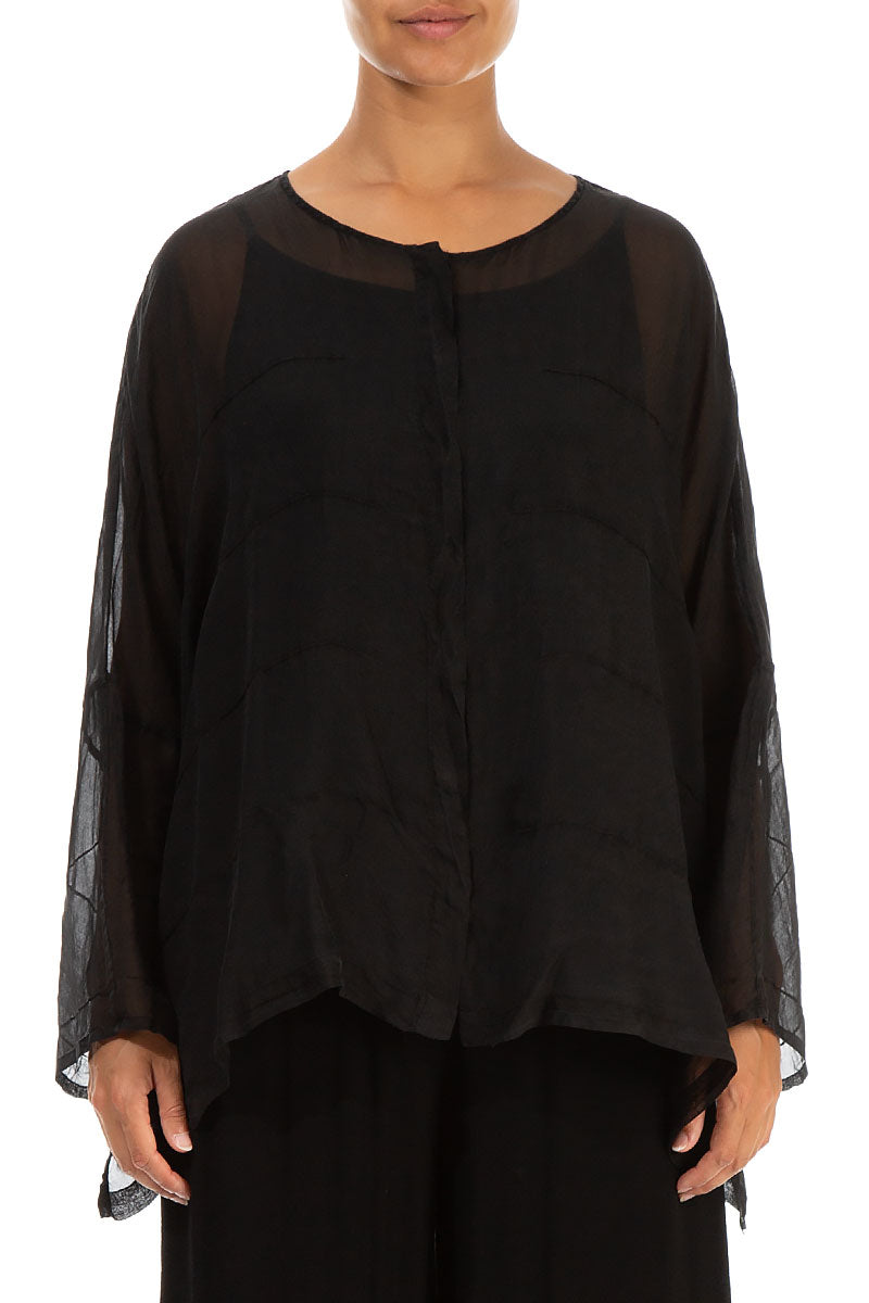 Detailed Black Silk Chiffon Jacket