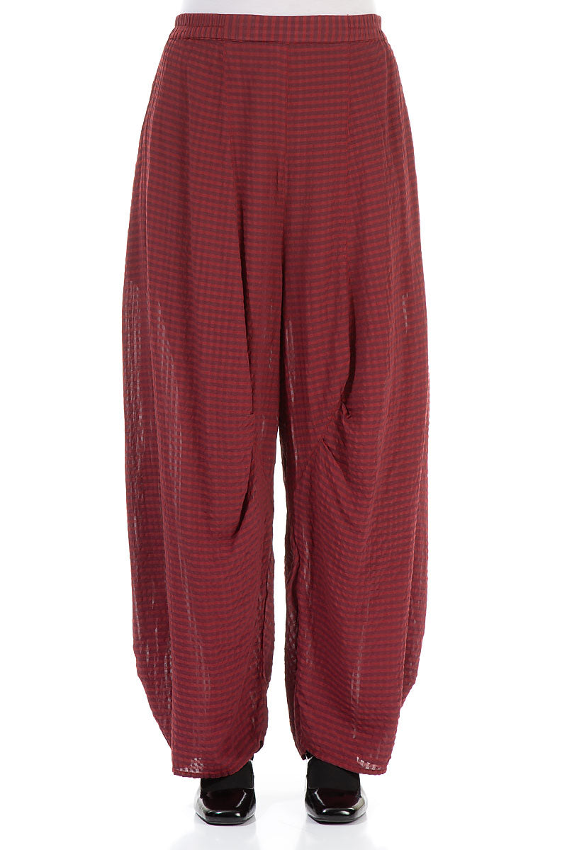 Detailed Loose Dark Red Textured Silk Trousers