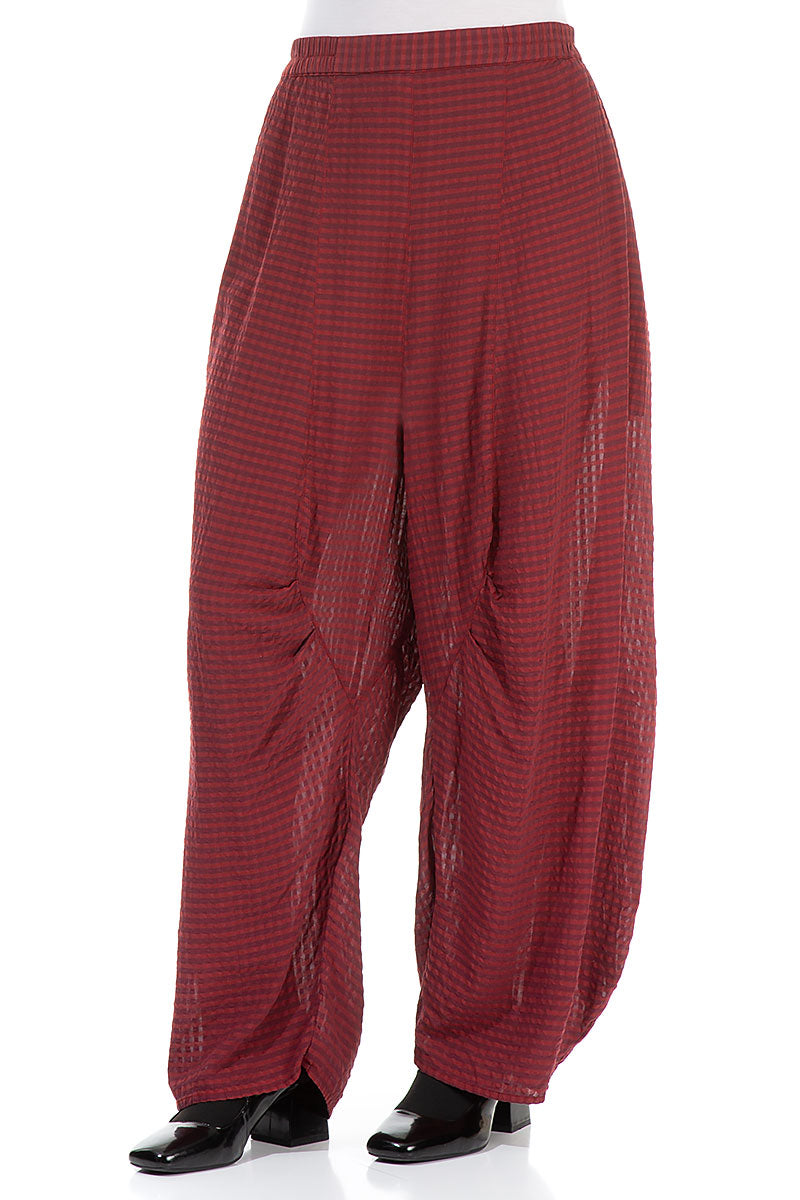 Detailed Loose Dark Red Textured Silk Trousers