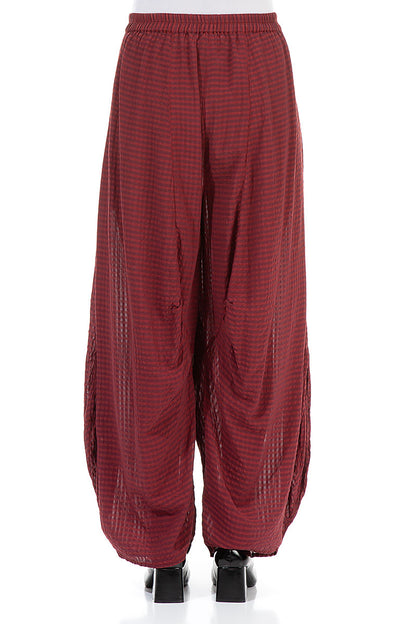 Detailed Loose Dark Red Textured Silk Trousers