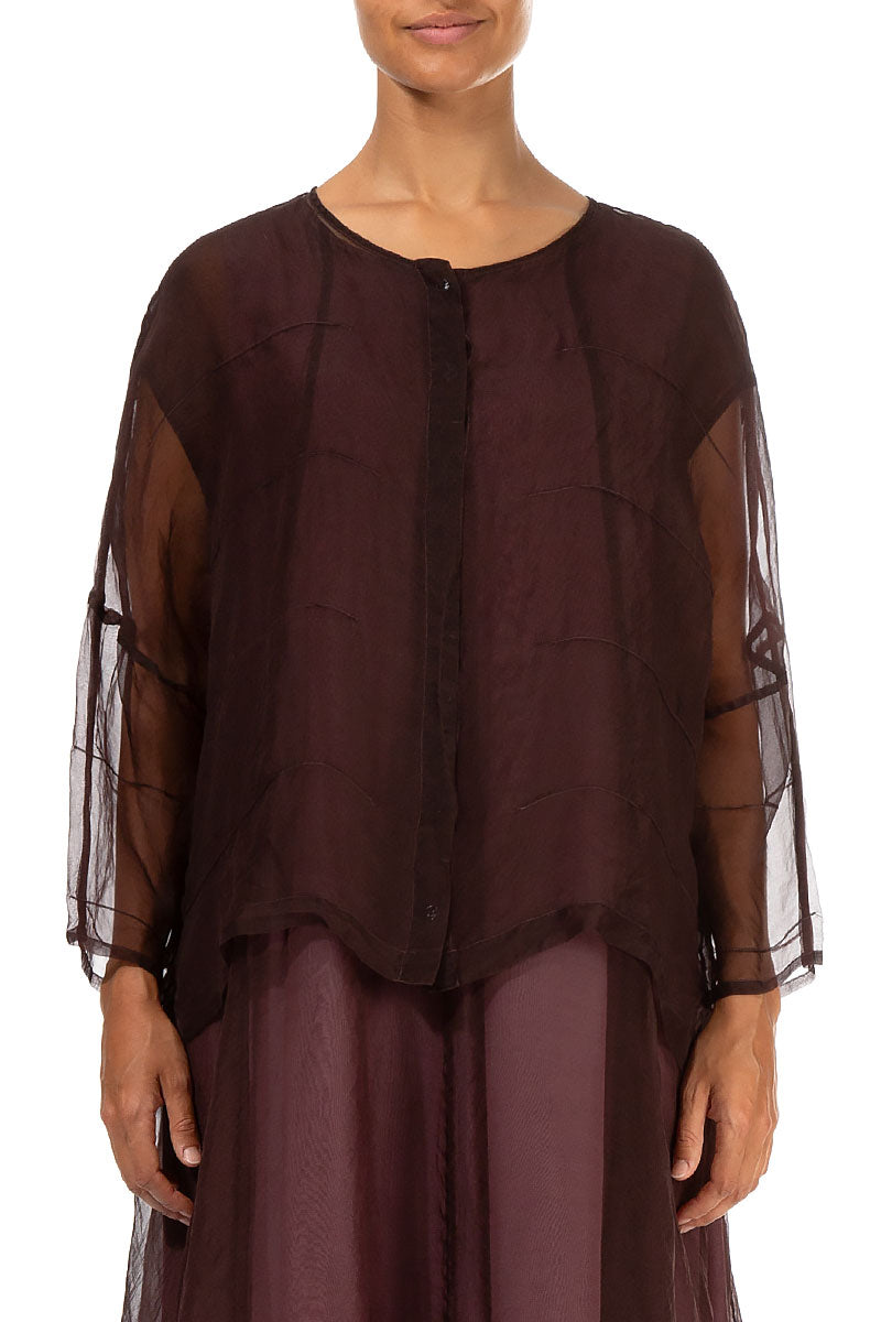 Detailed Merlot Silk Chiffon Jacket