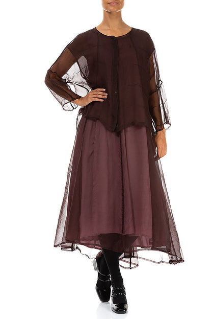 Detailed Merlot Silk Chiffon Jacket