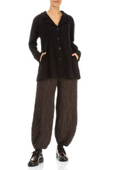 Detailed Shoulder Black Wavy Cotton Jacket 4