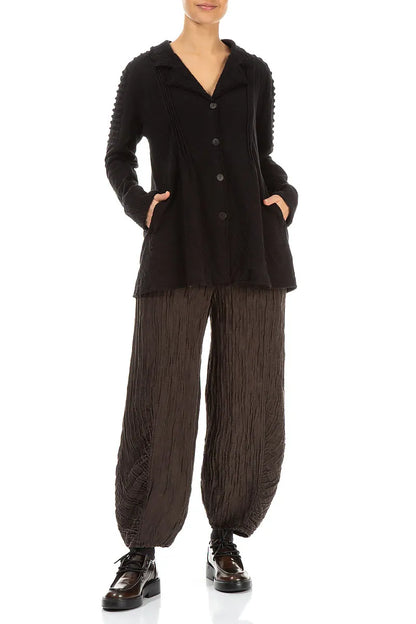 Detailed Shoulder Black Wavy Cotton Jacket 4