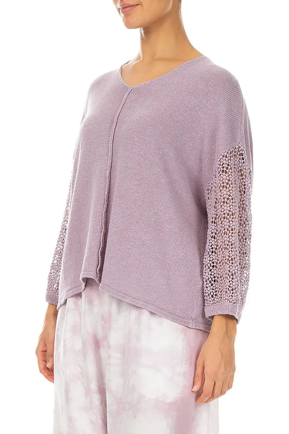 Broderie Sleeve Lilac Linen Jumper 3