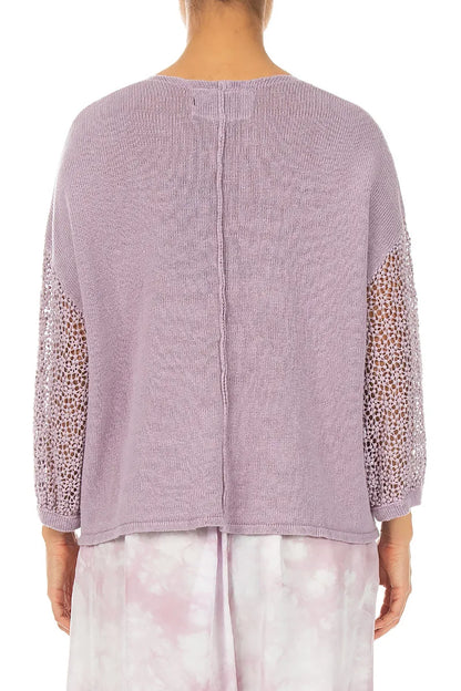 Broderie Sleeve Lilac Linen Jumper 2