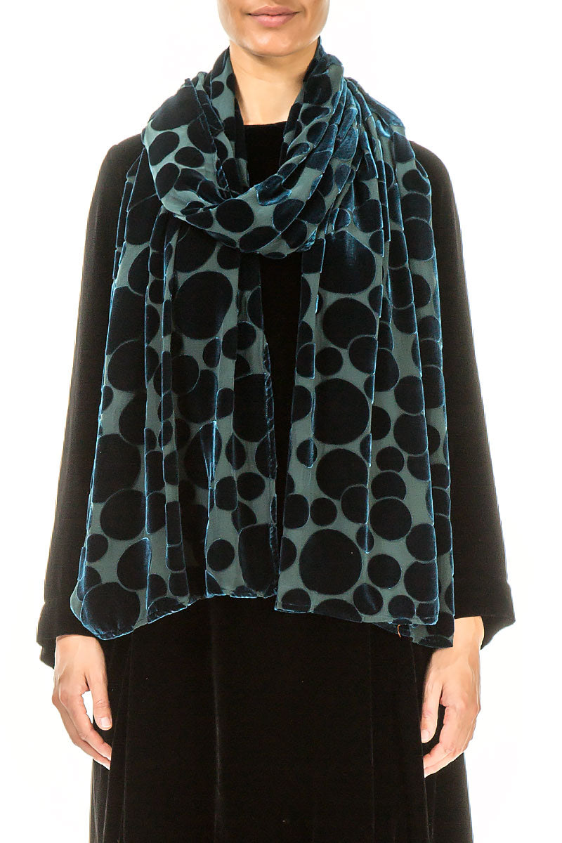 Devoré Bubbles Peacock Silk Velvet Scarf