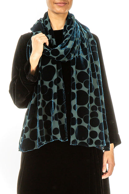Devoré Bubbles Peacock Silk Velvet Scarf