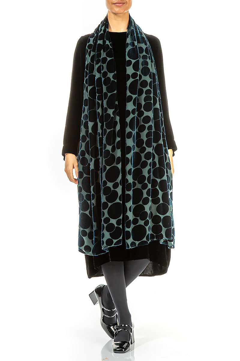 Devoré Bubbles Peacock Silk Velvet Scarf