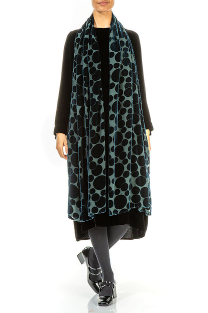 Devoré Bubbles Peacock Silk Velvet Scarf