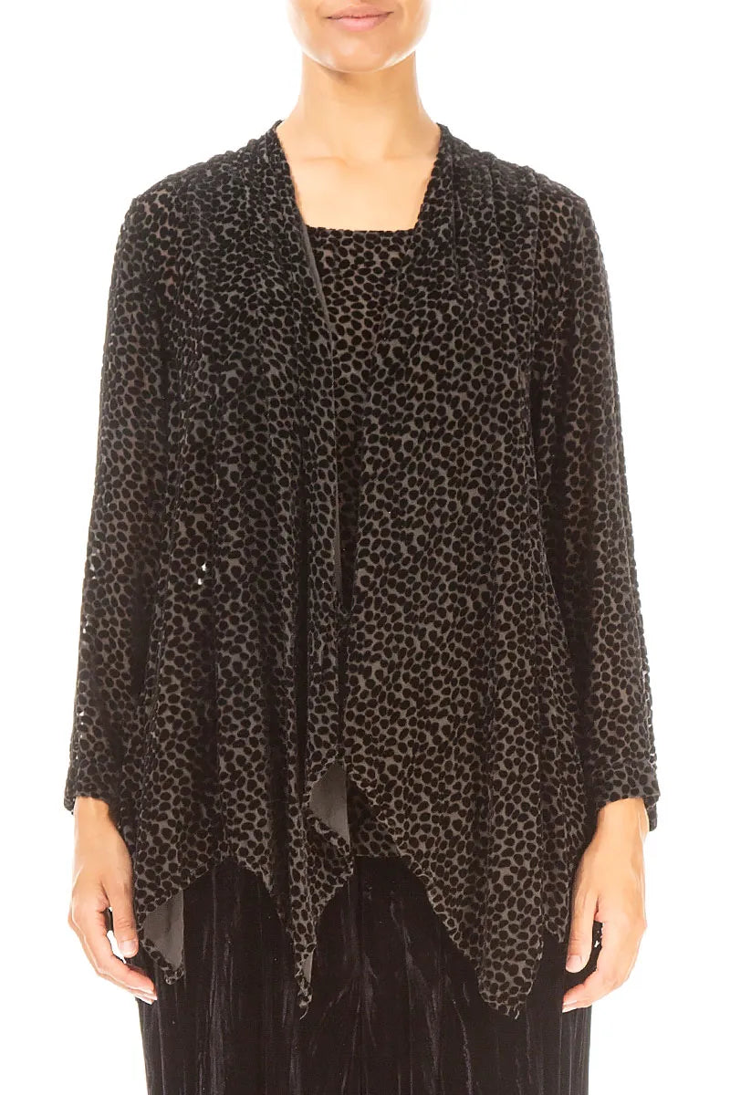 Devoré Dot Forest Brown Silk Velvet Jacket - Blouse