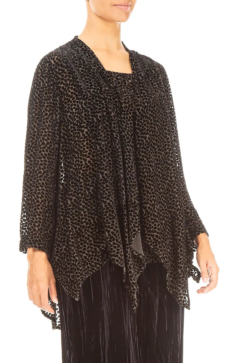 Devoré Dot Forest Brown Silk Velvet Jacket - Blouse 3