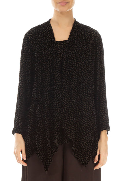 Devoré Dot Forest Brown Silk Velvet Jacket - Blouse 1