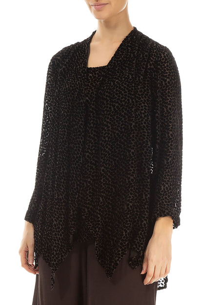 Devoré Dot Forest Brown Silk Velvet Jacket - Blouse 3