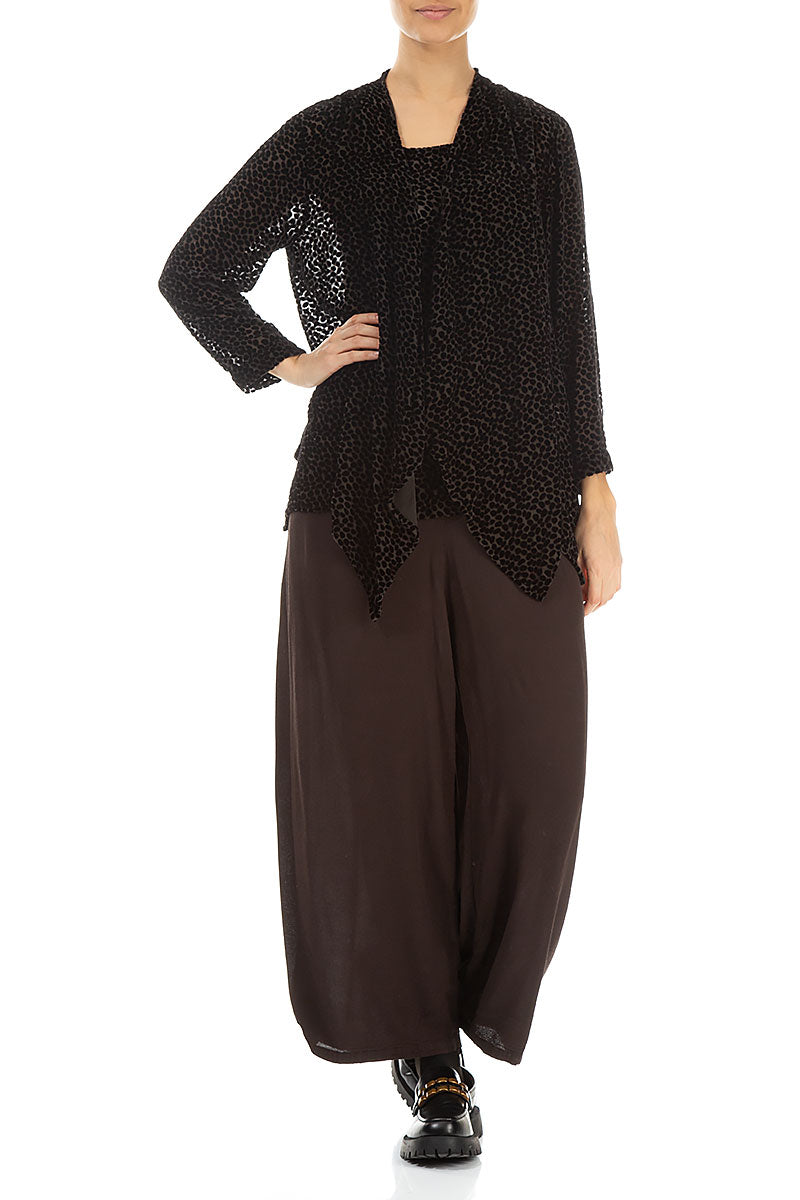 Devoré Dot Forest Brown Silk Velvet Jacket - Blouse 4