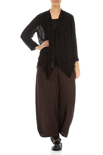 Devoré Dot Forest Brown Silk Velvet Jacket - Blouse 4