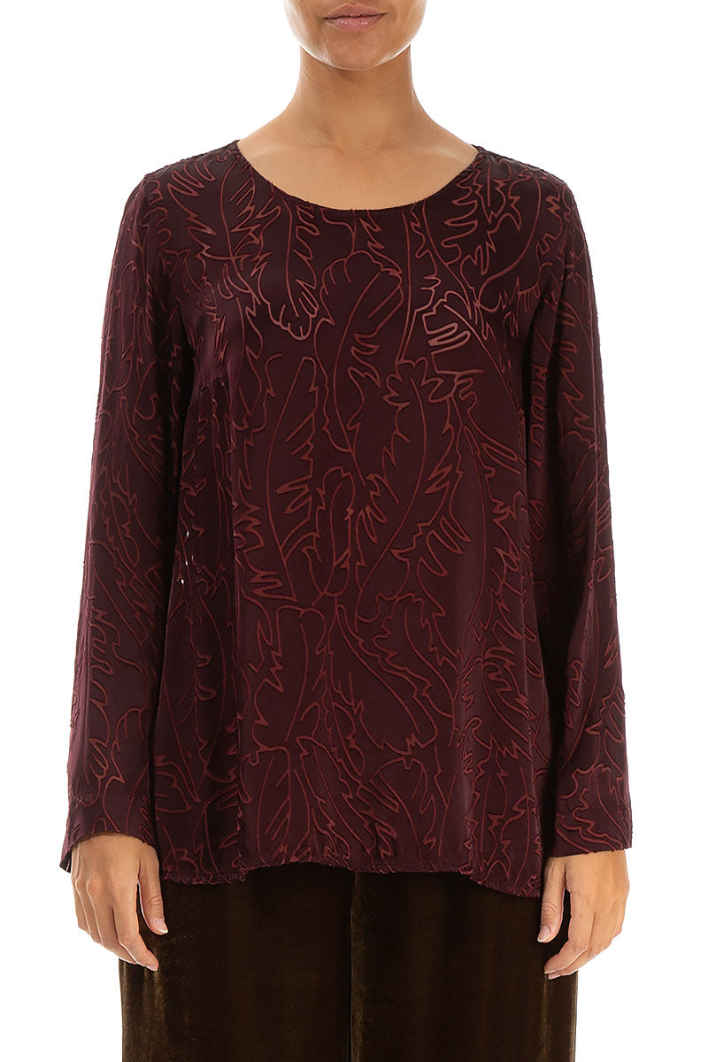 Devoré Feather Merlot Silk Blouse