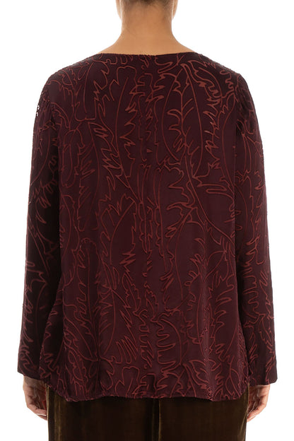 Devoré Feather Merlot Silk Blouse