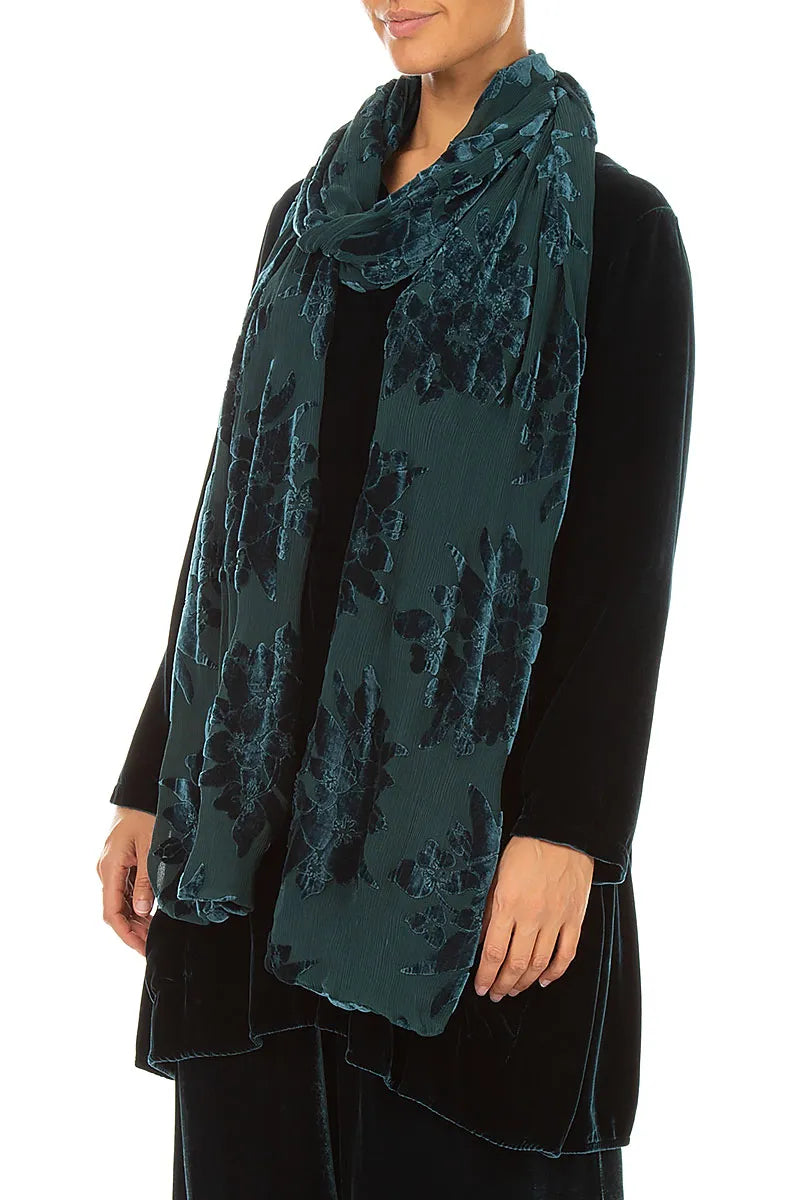 Devoré Flower Peacock Silk Velvet Scarf 3