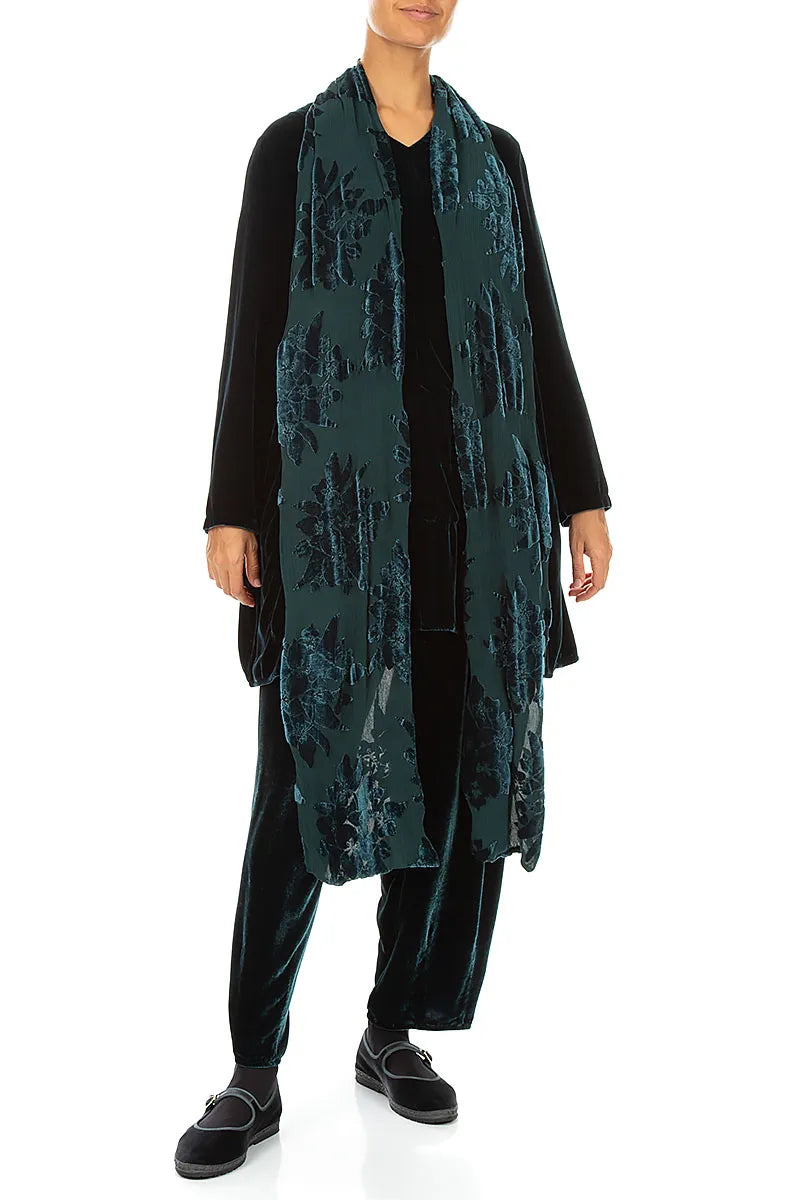 Devoré Flower Peacock Silk Velvet Scarf 2