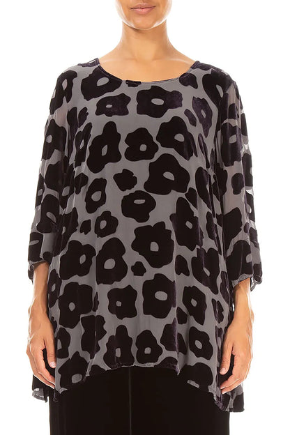 Devoré Flowers Charcoal Silk Velvet Tunic