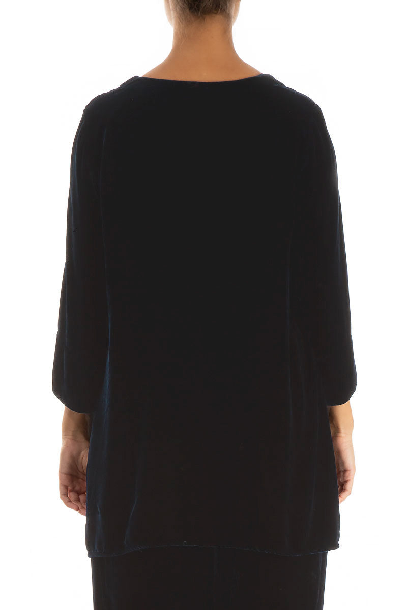 Devoré Front Peacock Blue Silk Velvet Tunic