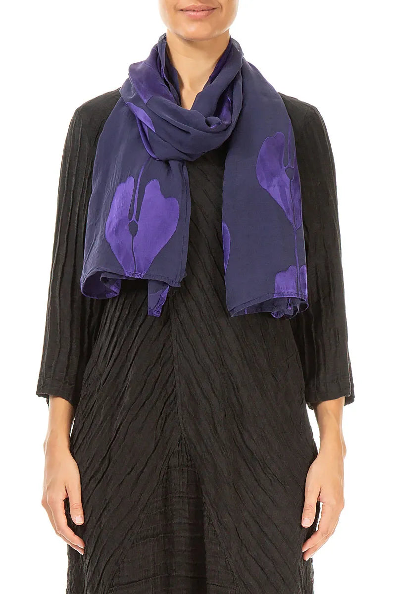 Devoré Leaves Royal Purple Silk Scarf 2