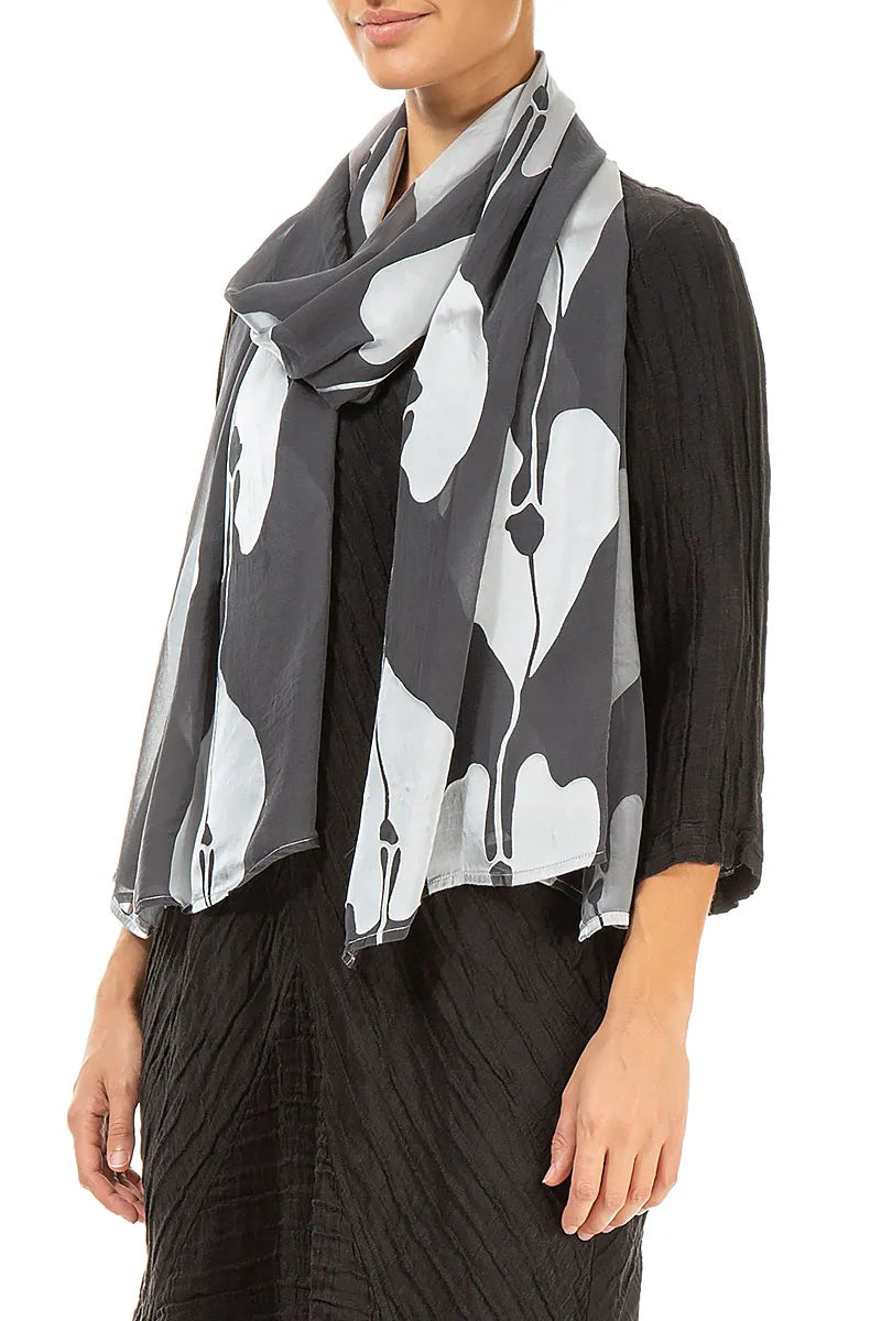 Devoré Leaves Silver Silk Scarf 3