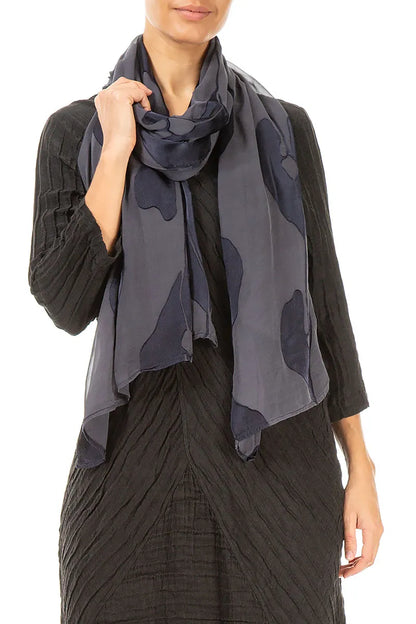 Devoré Leaves Slate Blue Silk Scarf 3