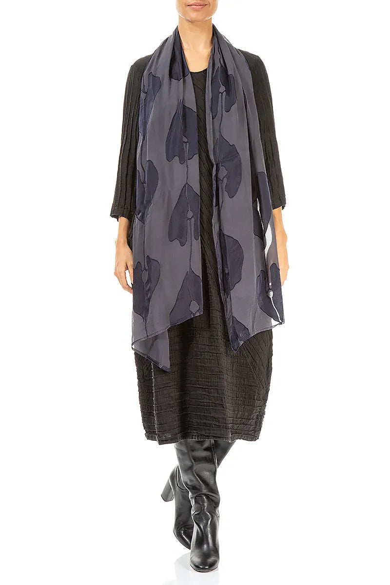 Devoré Leaves Slate Blue Silk Scarf 2