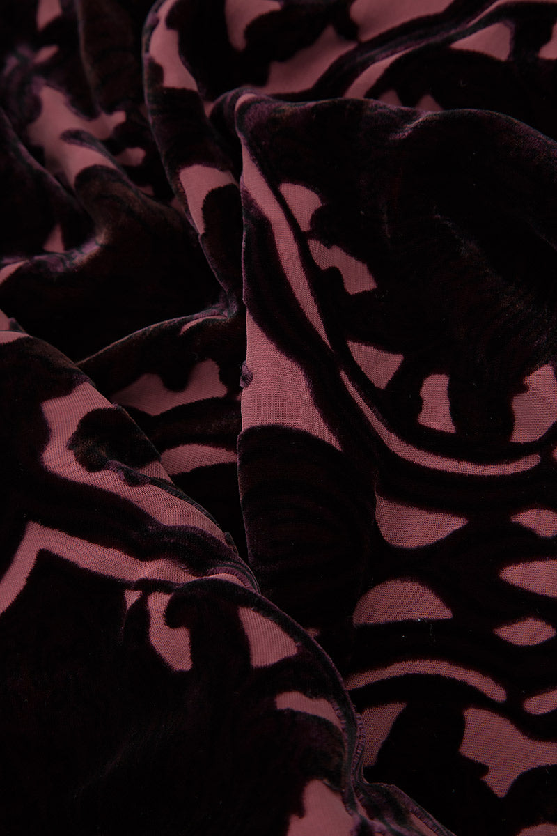 Devoré Ornament Maroon Double Silk Velvet Scarf