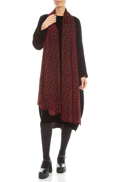 Écharpe en velours de soie rouge cerise Devoré Petals