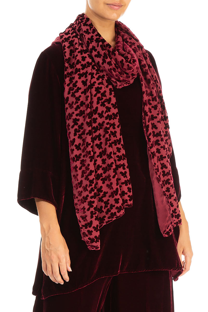 Devoré Petals Claret Silk Velvet Scarf