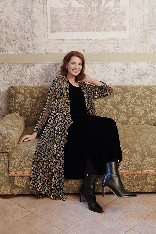 Devoré Petals Gold Open Silk Velvet Jacket 1