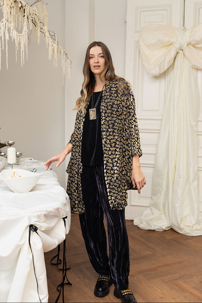 Loose Devoré Petals Gold Silk Velvet Shirt