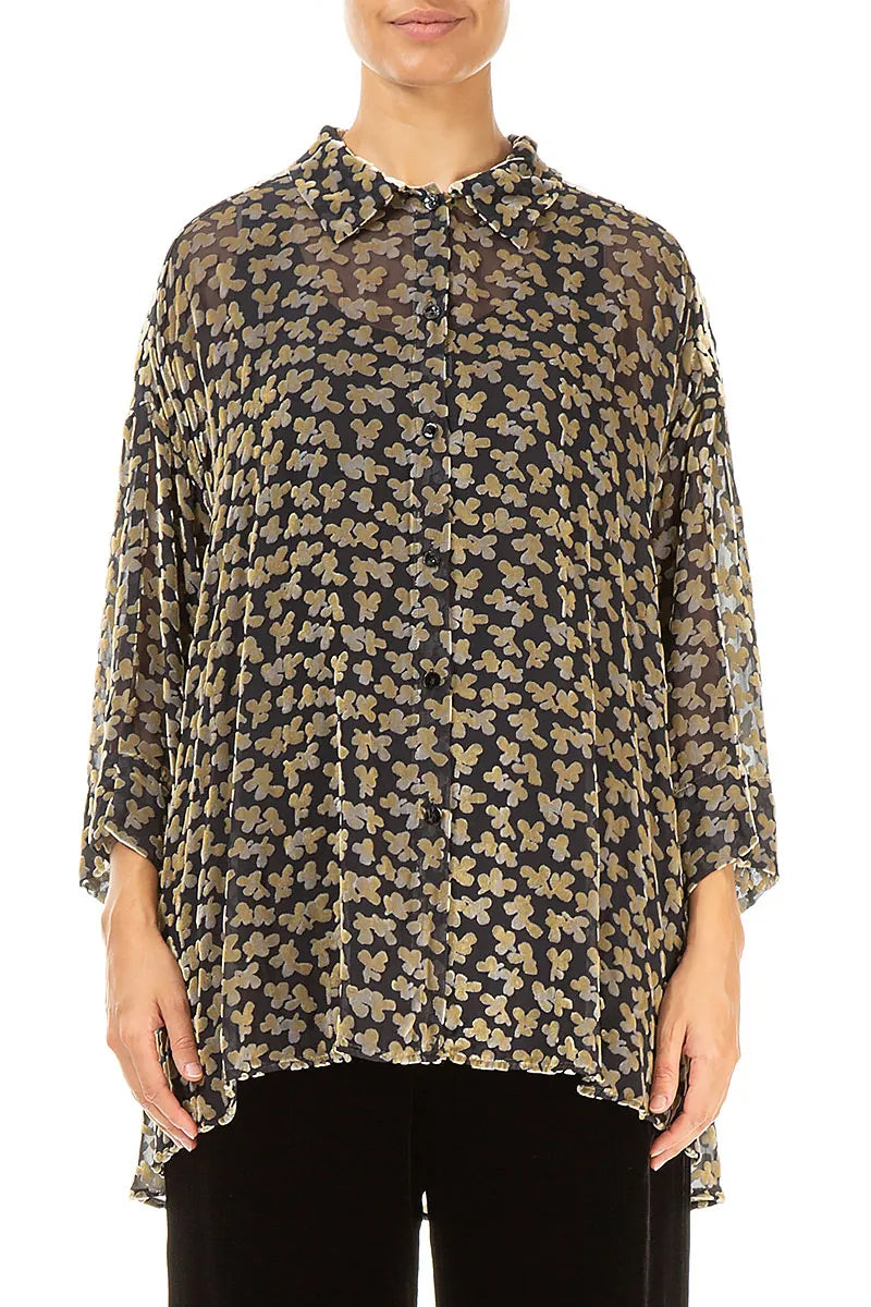 Loose Devoré Petals Gold Silk Velvet Shirt