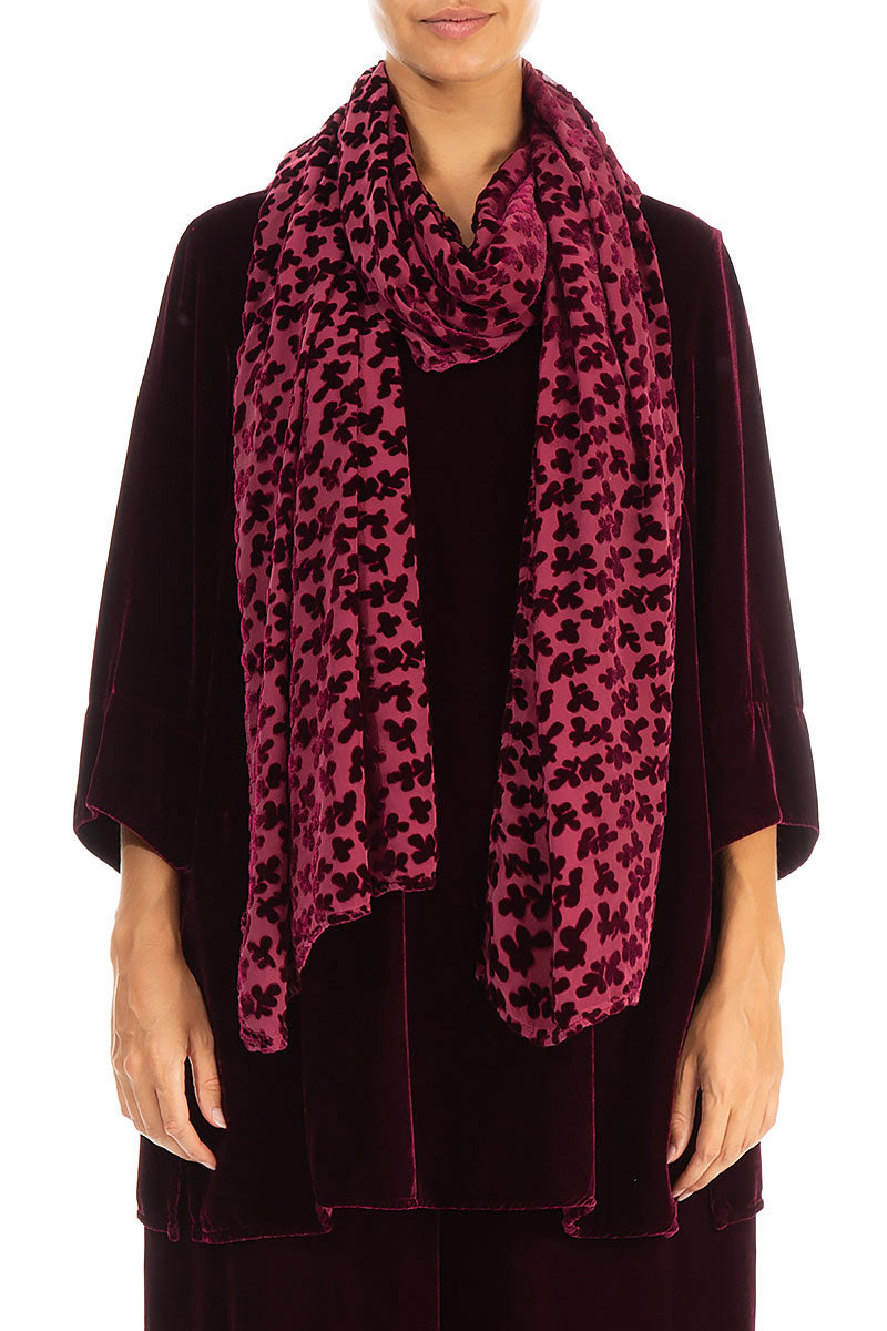 Devoré Petals Magenta Silk Velvet Scarf