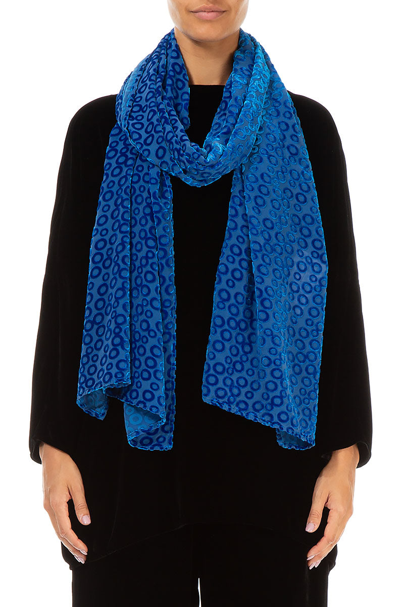 Devoré Ring Petrol Blue Silk Velvet Scarf