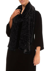 Devoré Roses Black Silk Velvet Scarf 3
