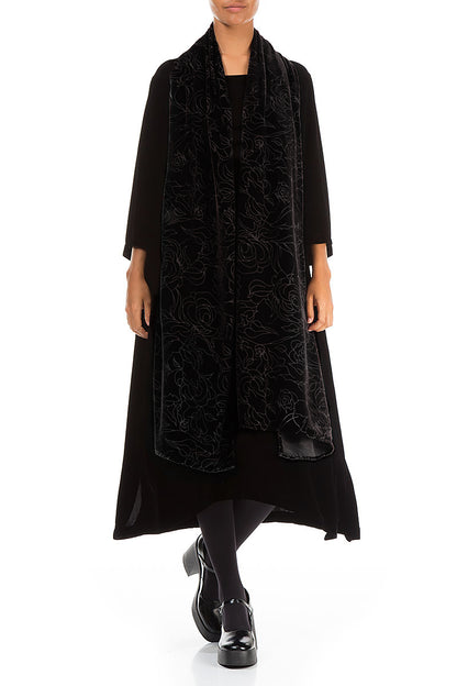 Devoré Roses Black Silk Velvet Scarf 2