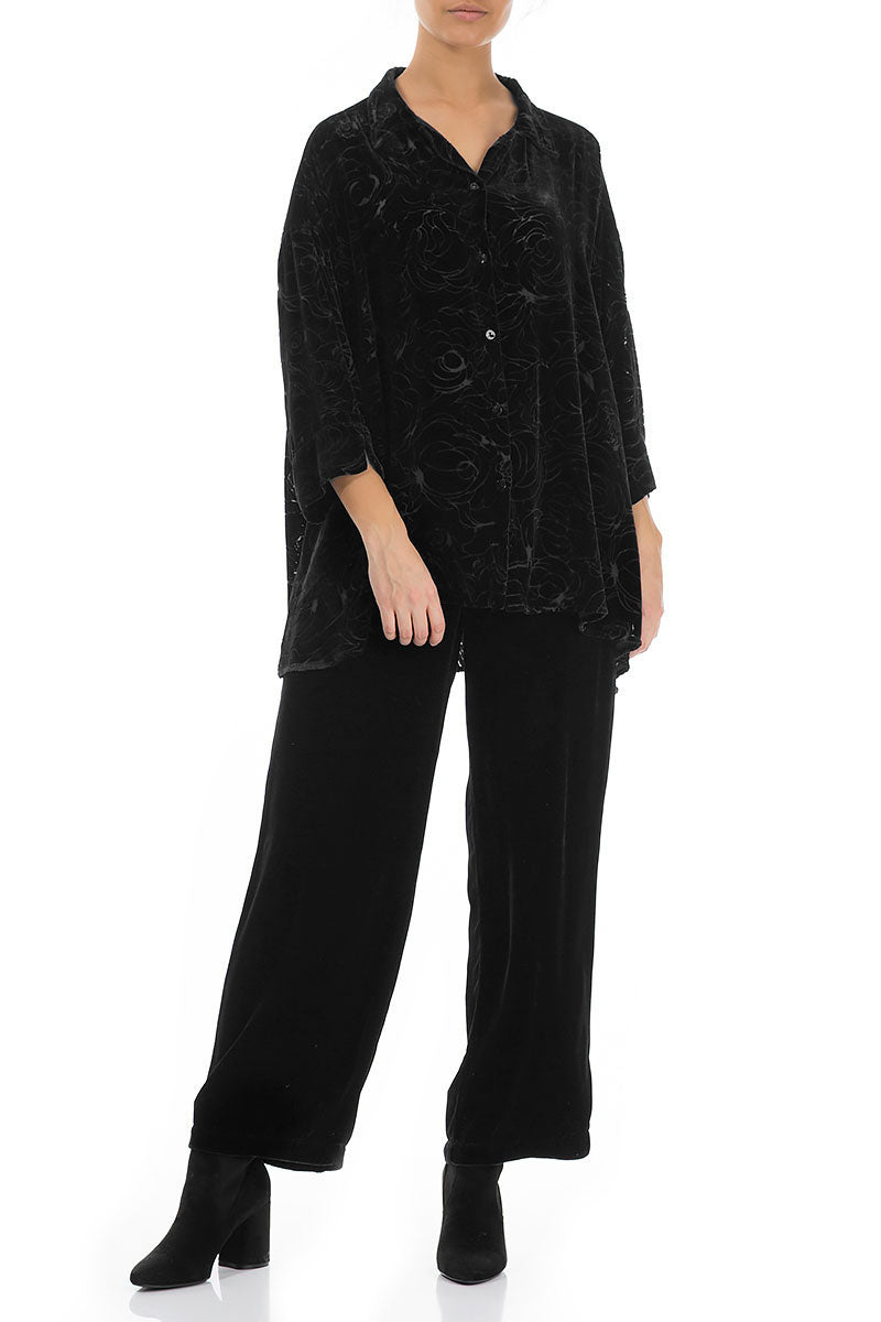 Devoré Roses Black Silk Velvet Shirt