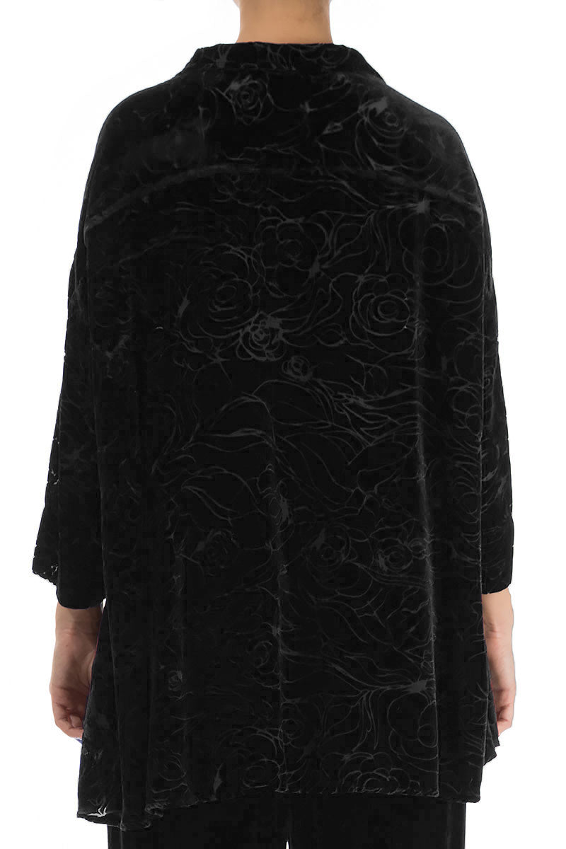 Devoré Roses Black Silk Velvet Shirt