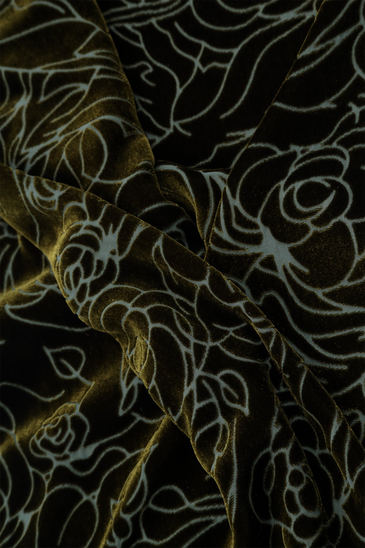 Devoré Roses Forest Mist Silk Velvet Scarf