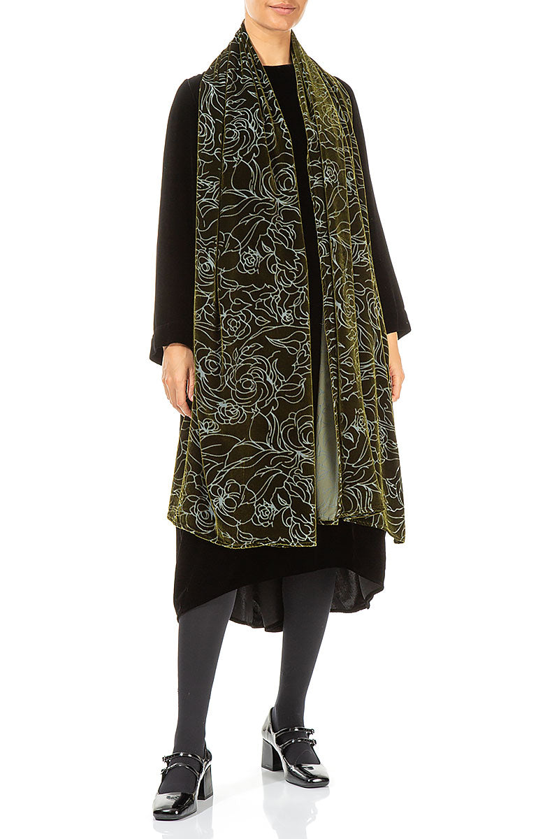 Devoré Roses Forest Mist Silk Velvet Scarf 4