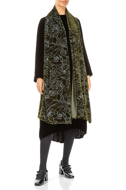 Devoré Roses Forest Mist Silk Velvet Scarf