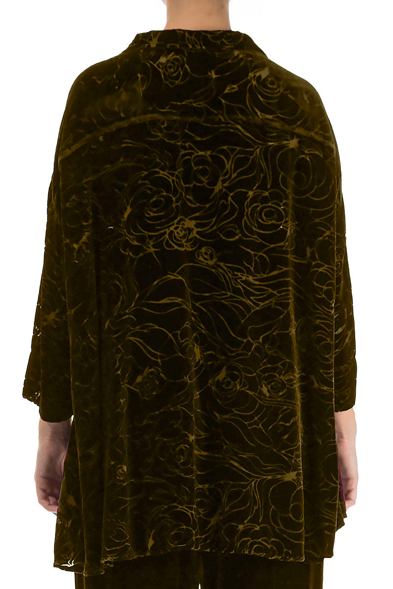 Devoré Roses Golden Sage Silk Velvet Shirt