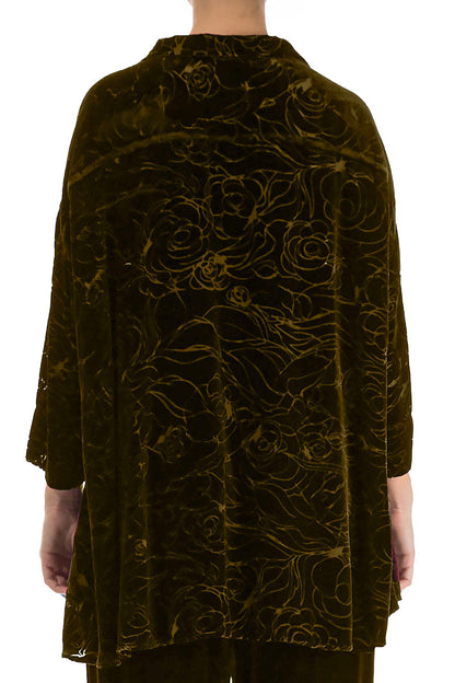 Devoré Roses Golden Sage Silk Velvet Shirt