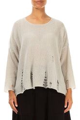 Distressed Hem Beige Wool Sweater 1